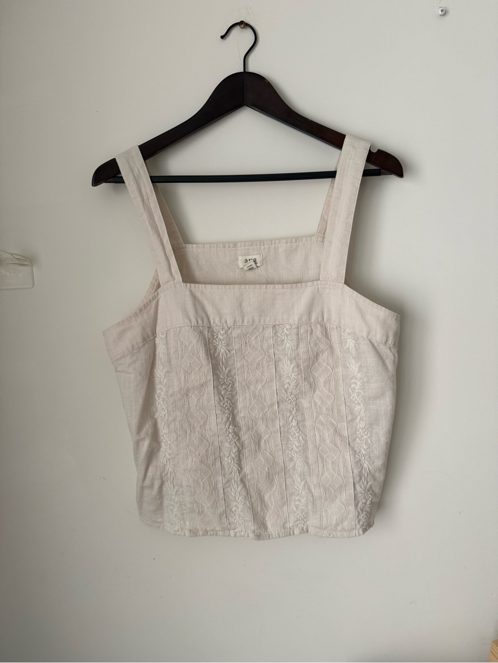 a.n.a Cream Embroidered Square Neck Tank